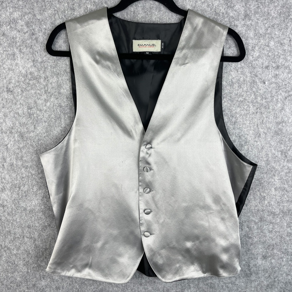 Emanuel Ungaro Silk Waistcoat Vest Mens Medium Silver Gray Handmade